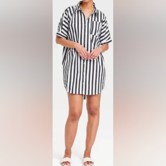 a new day Dresses & Skirts - A New Day Navy & White Striped Shirt Dress – Size M